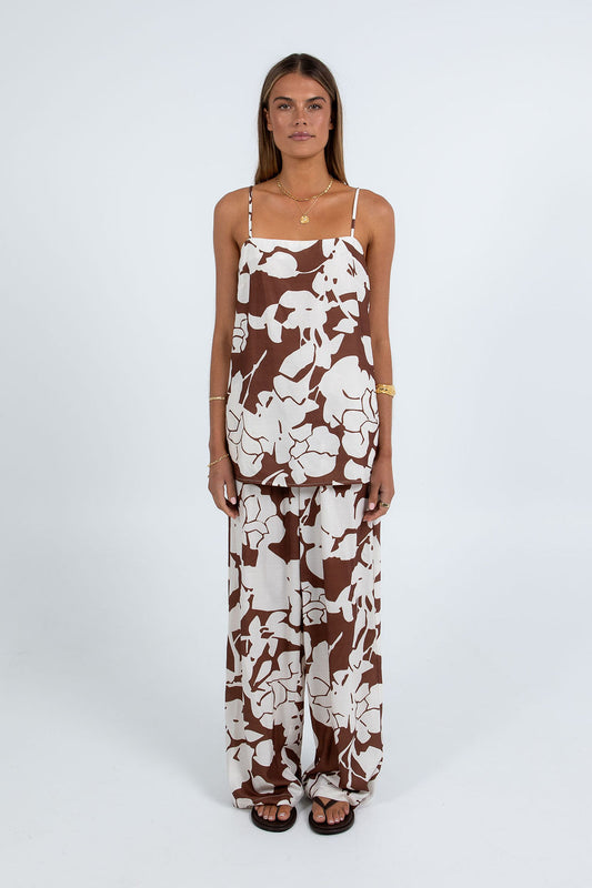 Aleppo Top - Chocolate Brown/Cream Floral Print