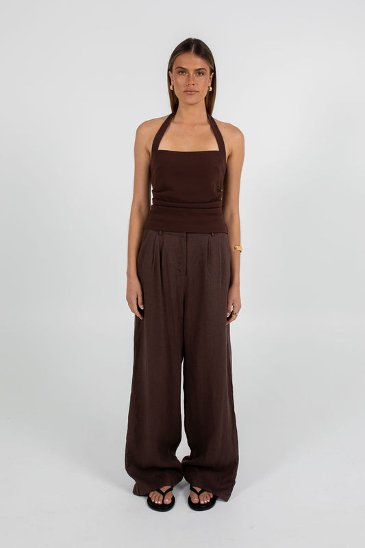 Vivien Linen Pant - Chocolate Brown