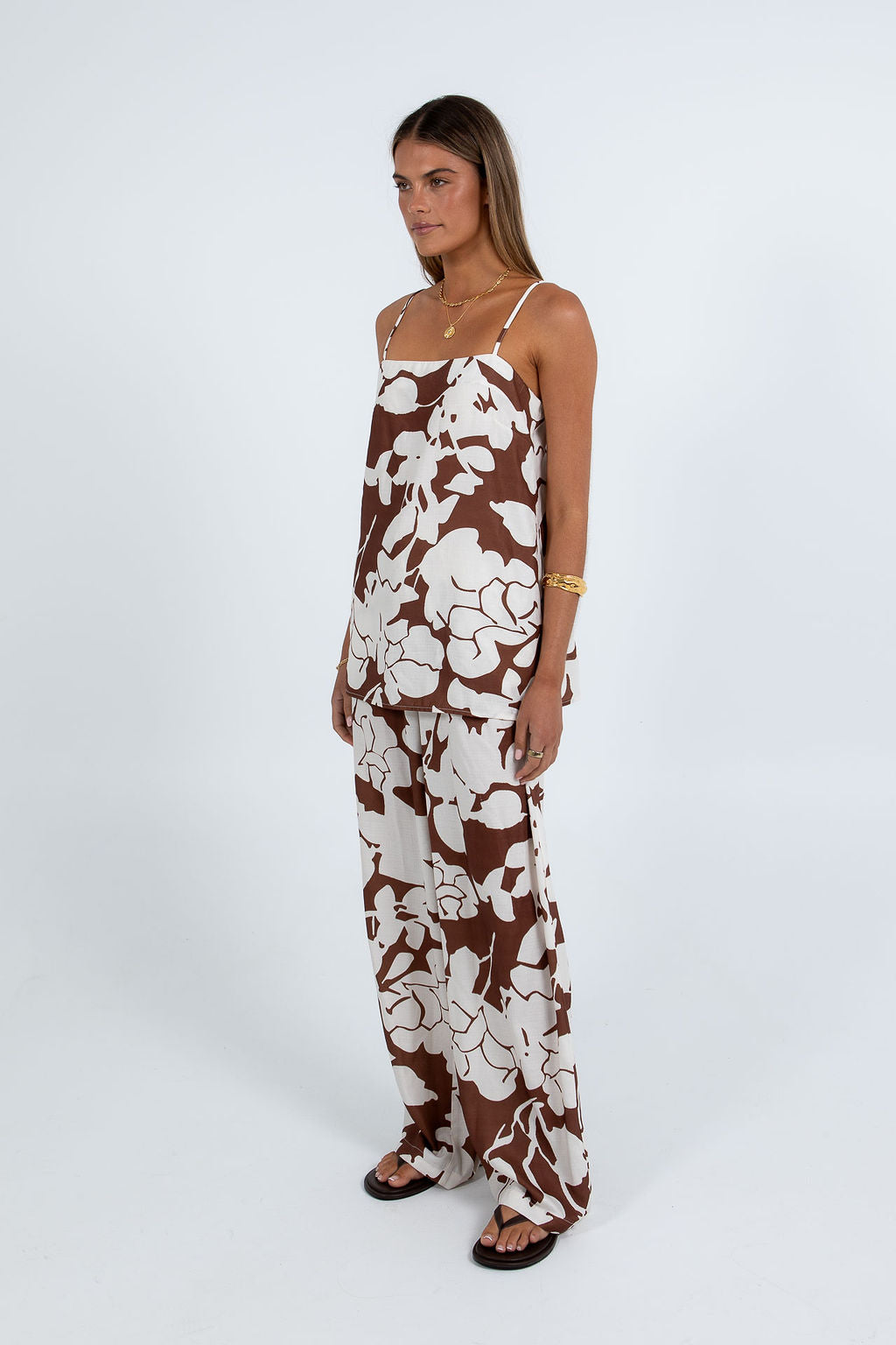 Matera Pants - Chocolate Brown/Cream Floral Print