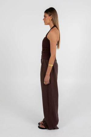 COMING SOON - Vivien Linen Pant - Chocolate Brown