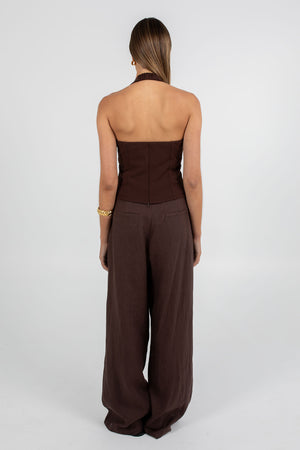 COMING SOON - Vivien Linen Pant - Chocolate Brown