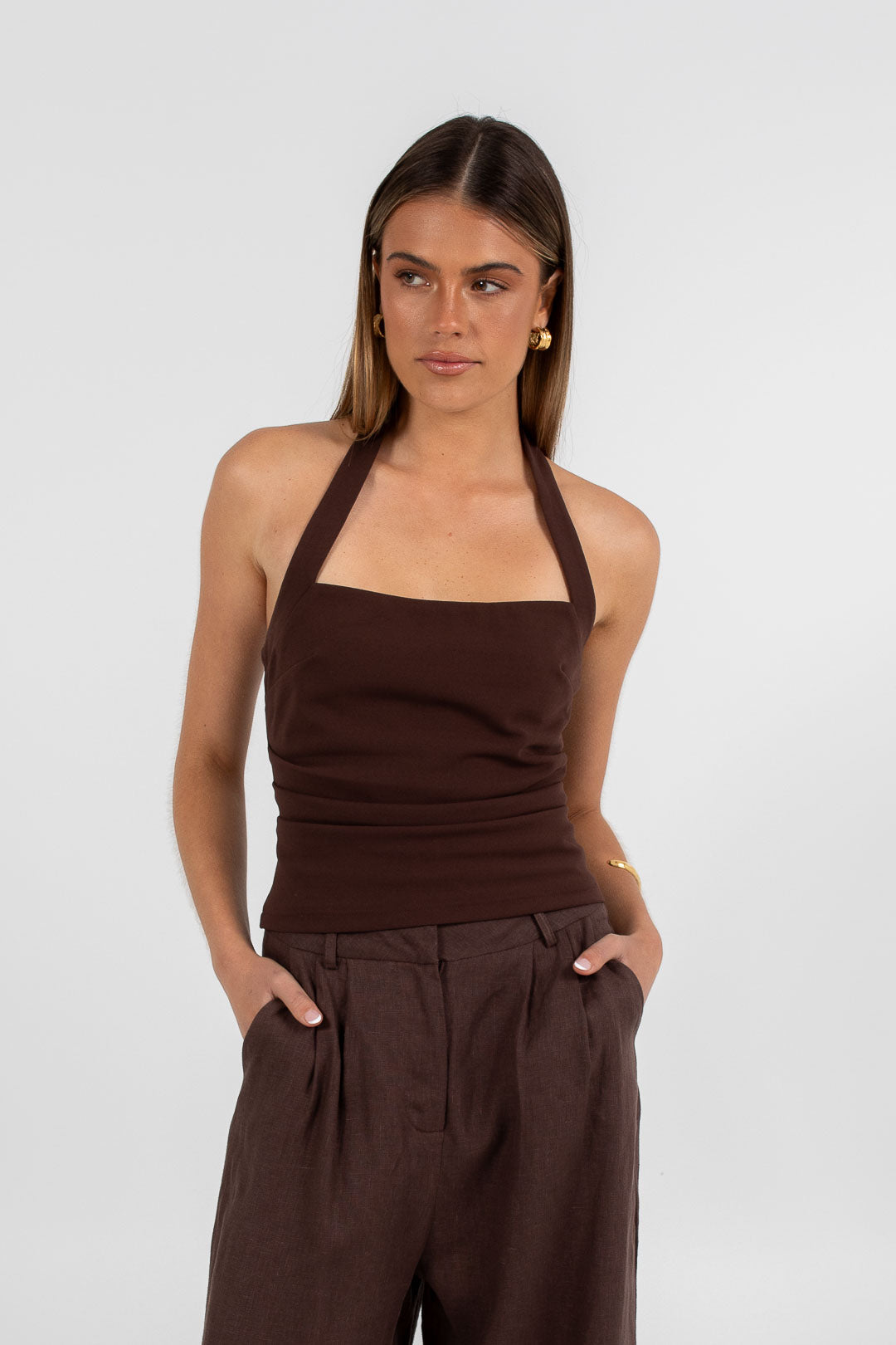 COMING SOON - Vivien Linen Pant - Chocolate Brown