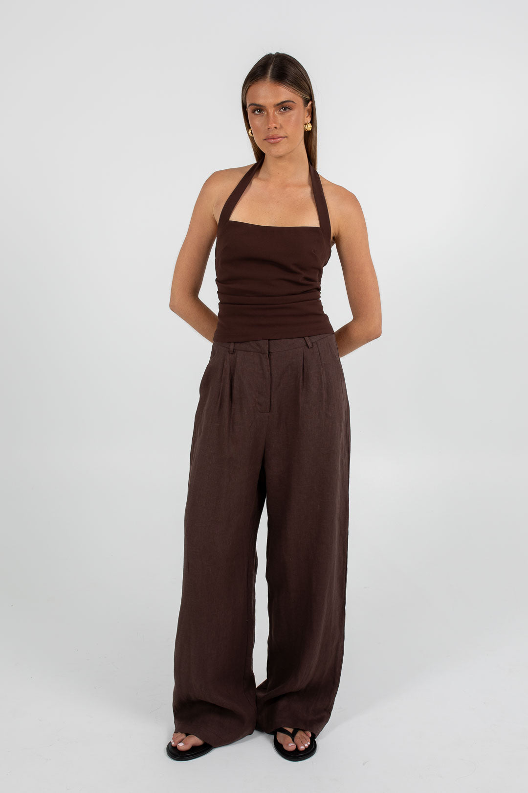 COMING SOON - Vivien Linen Pant - Chocolate Brown