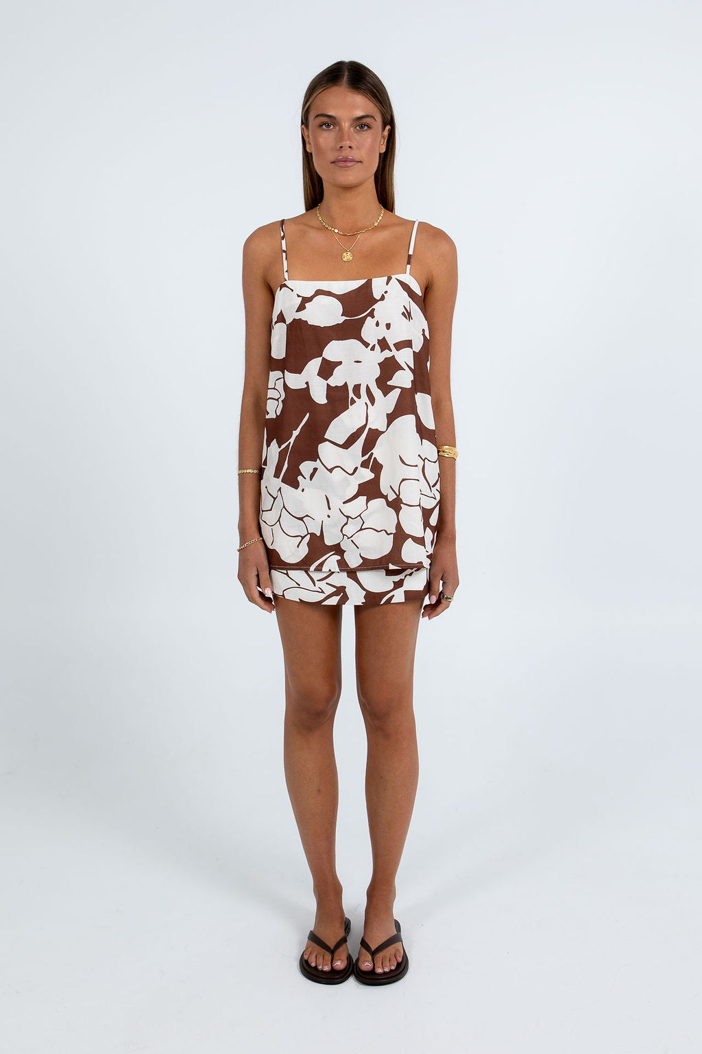 Valletta Mini Skirt - Chocolate Brown/Cream Floral Print