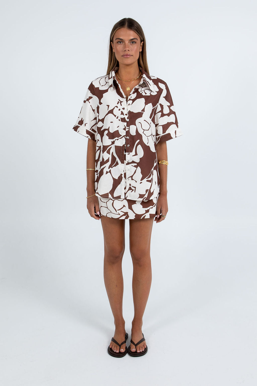 Valletta Mini Skirt - Chocolate Brown/Cream Floral Print