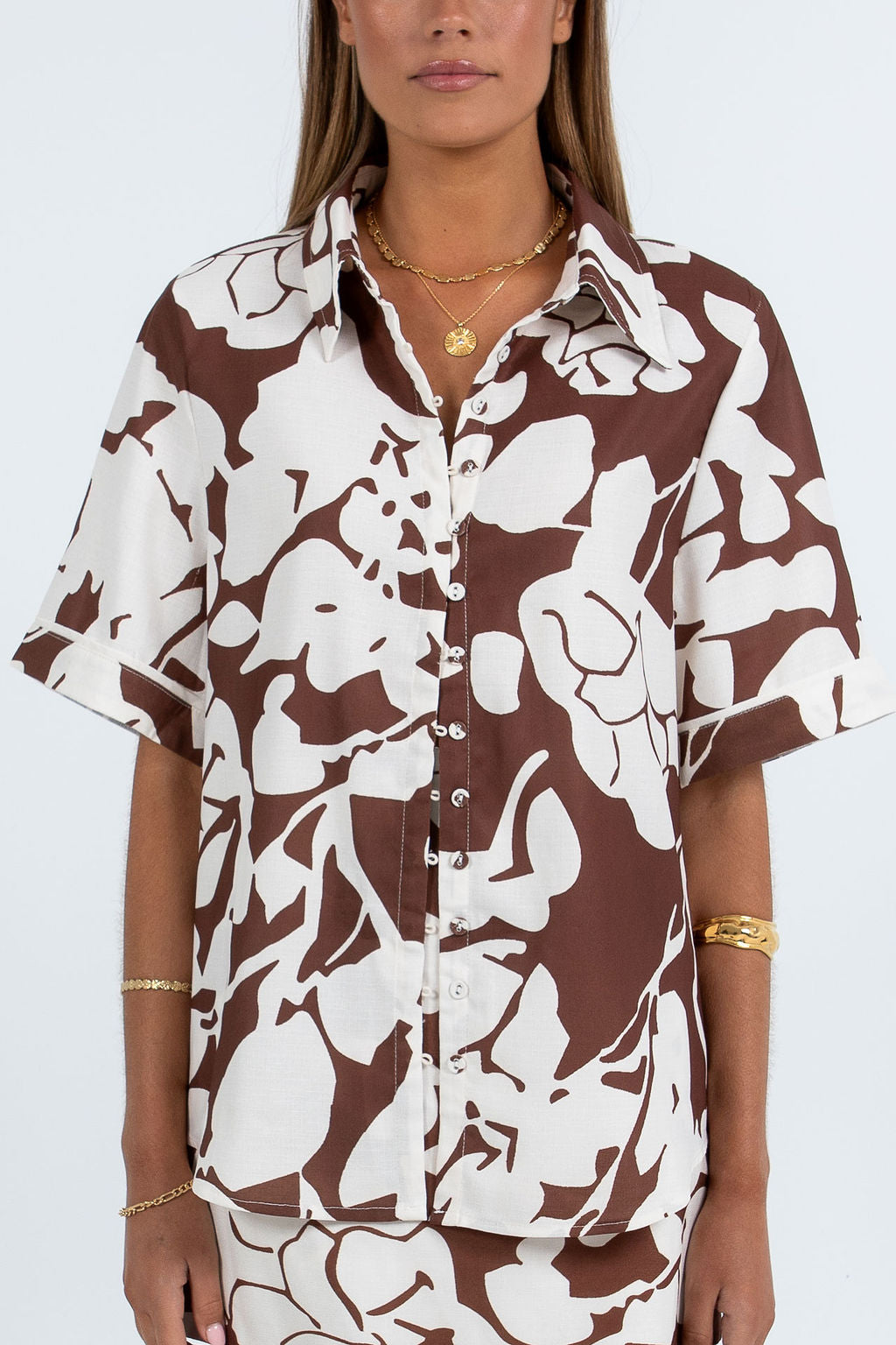 Petra Shirt - Chocolate Brown/Cream Floral Print