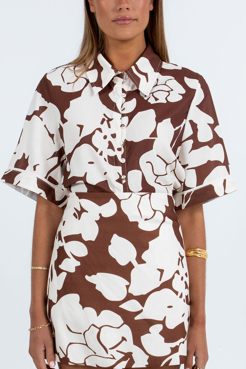 Petra Shirt - Chocolate Brown/Cream Floral Print