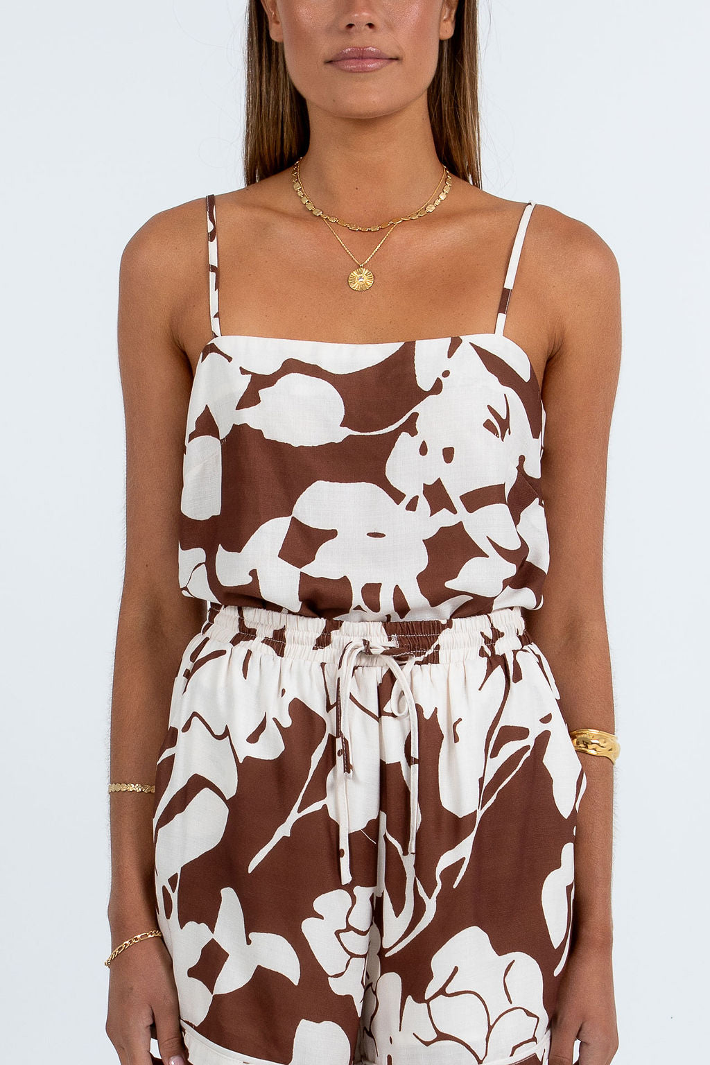 Ballie Short - Chocolate Brown/Cream Floral Print