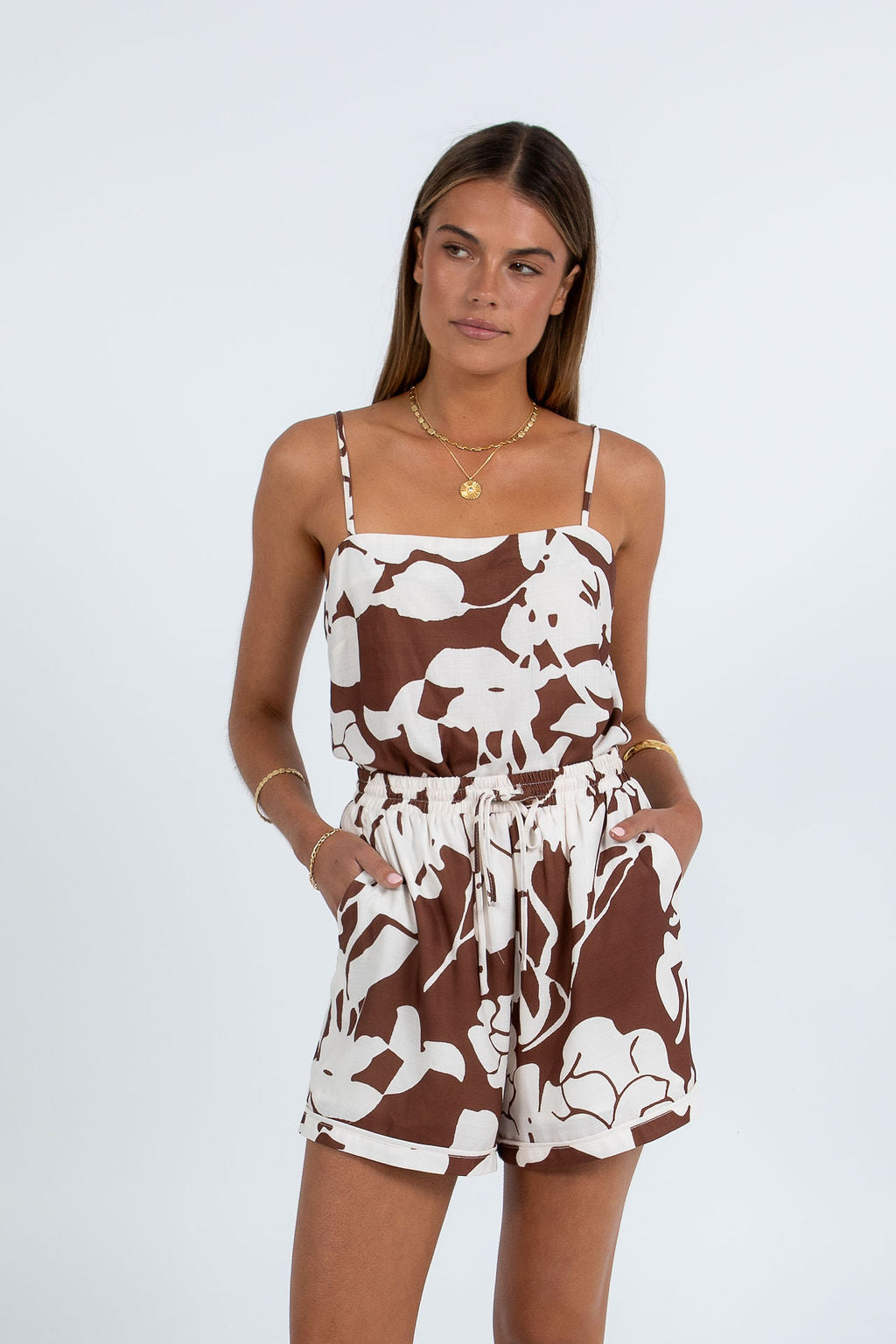 Ballie Short - Chocolate Brown/Cream Floral Print