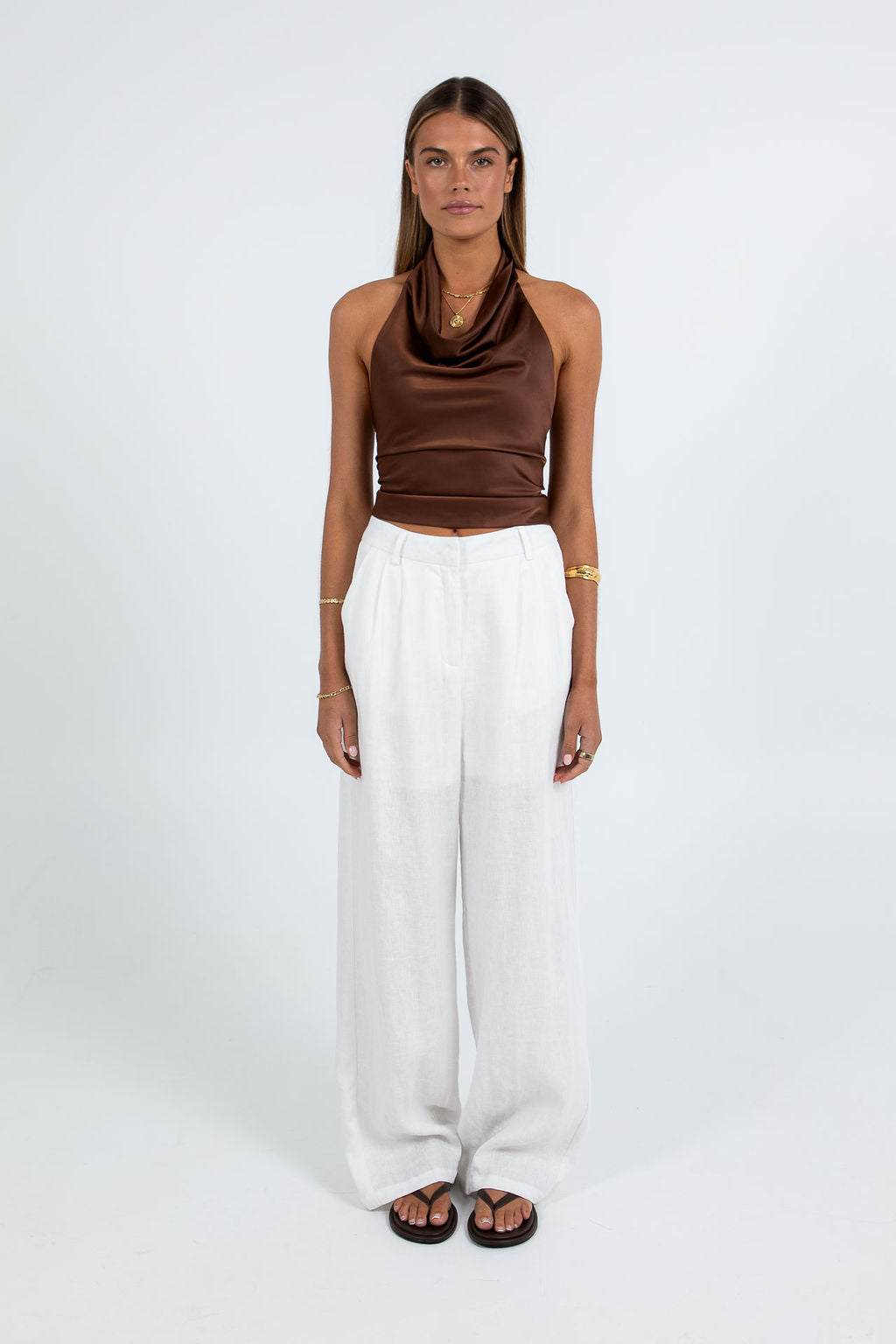 Vivien Linen Pant - White
