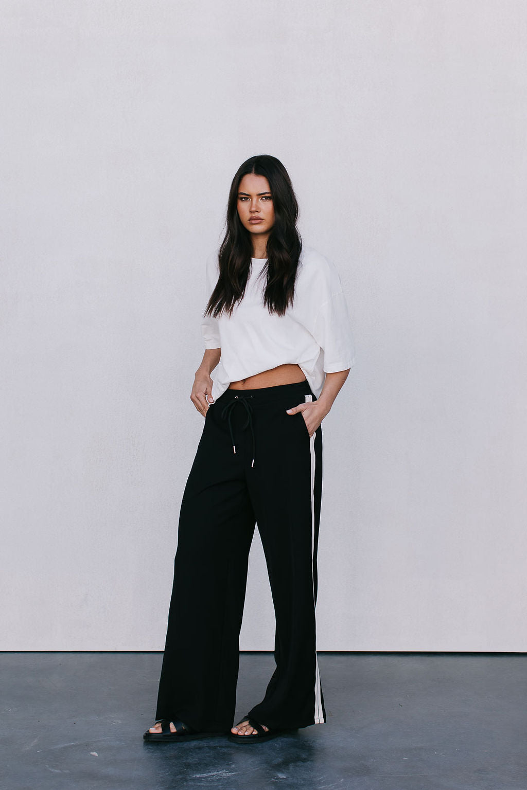 Fiah Relaxed Pants - Black/Cream Stripe