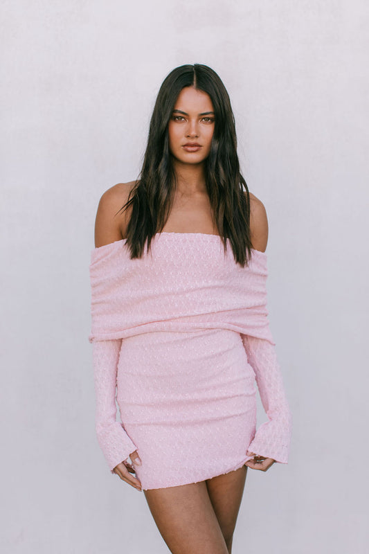 Delta Mini Dress - Baby Pink Knit