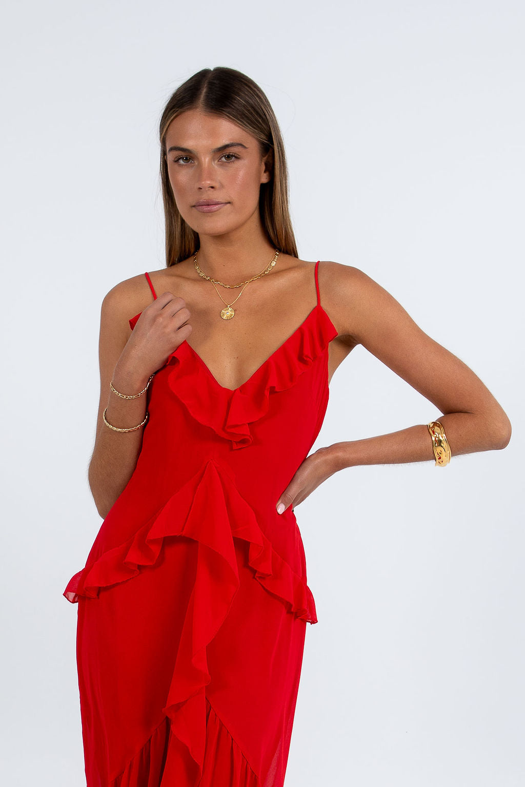 Quista Midi Dress - Red