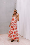 Xues Dress - Beige/Red Sun Print