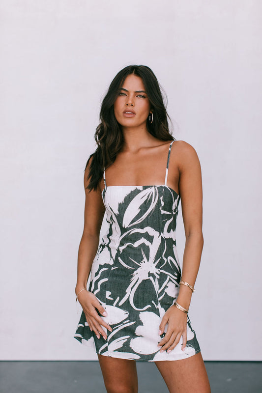 Isola Mini Dress - Natural/Charcoal Floral
