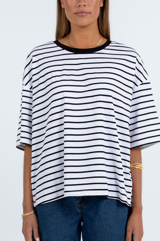 Kell Tee - White/Black Stripe