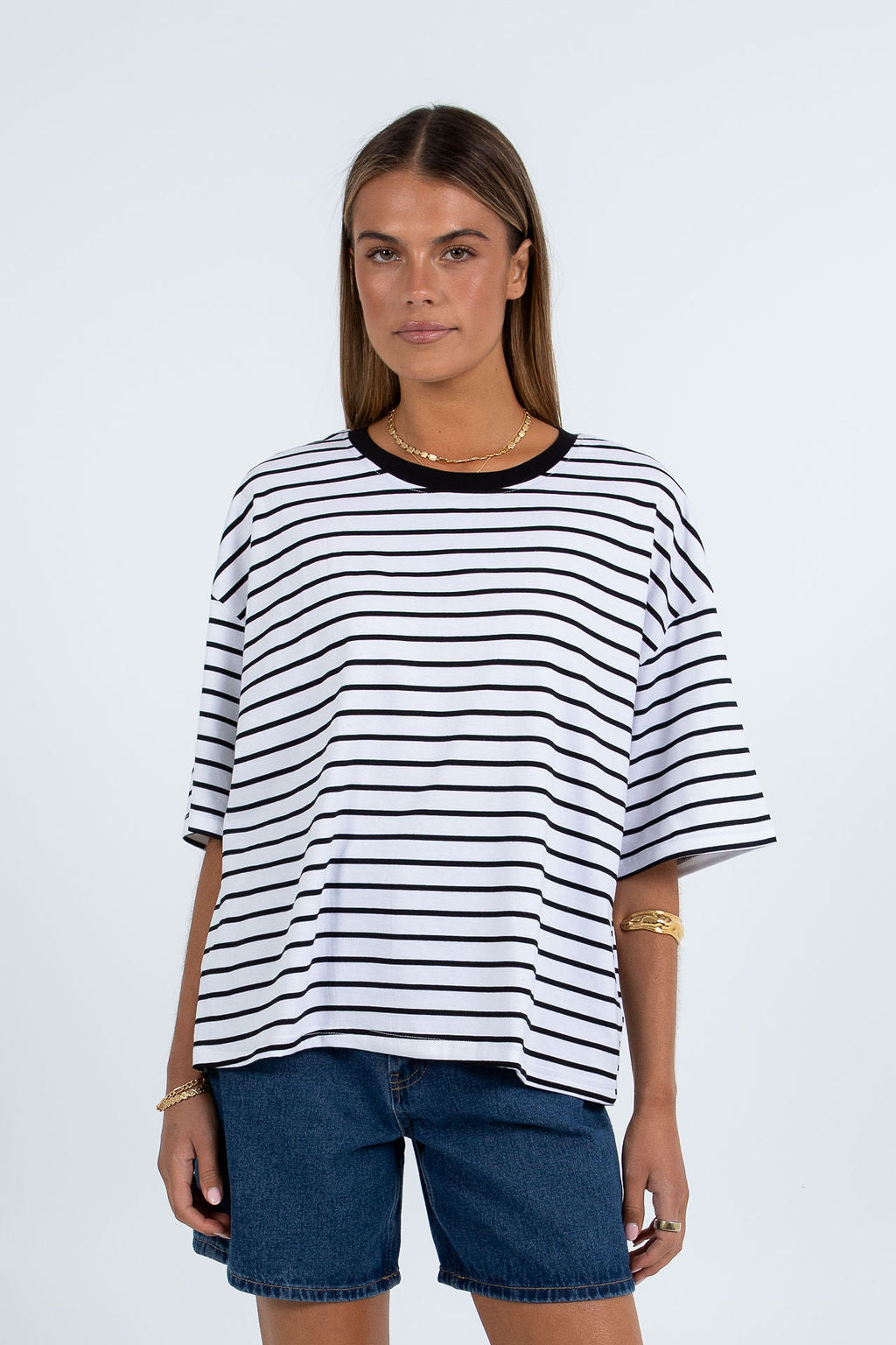 Kell Tee - White/Black Stripe