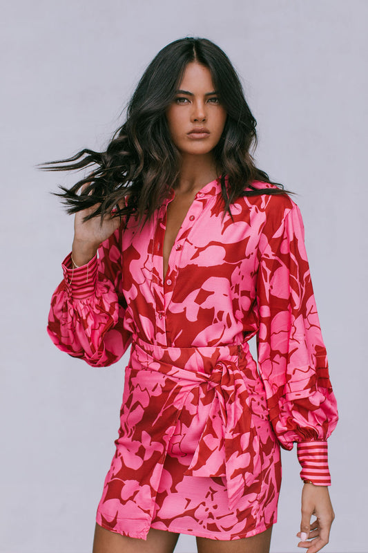 Chicago Billowed Shirt - Plum Floral Print