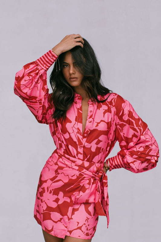 Chicago Billowed Shirt - Plum Floral Print