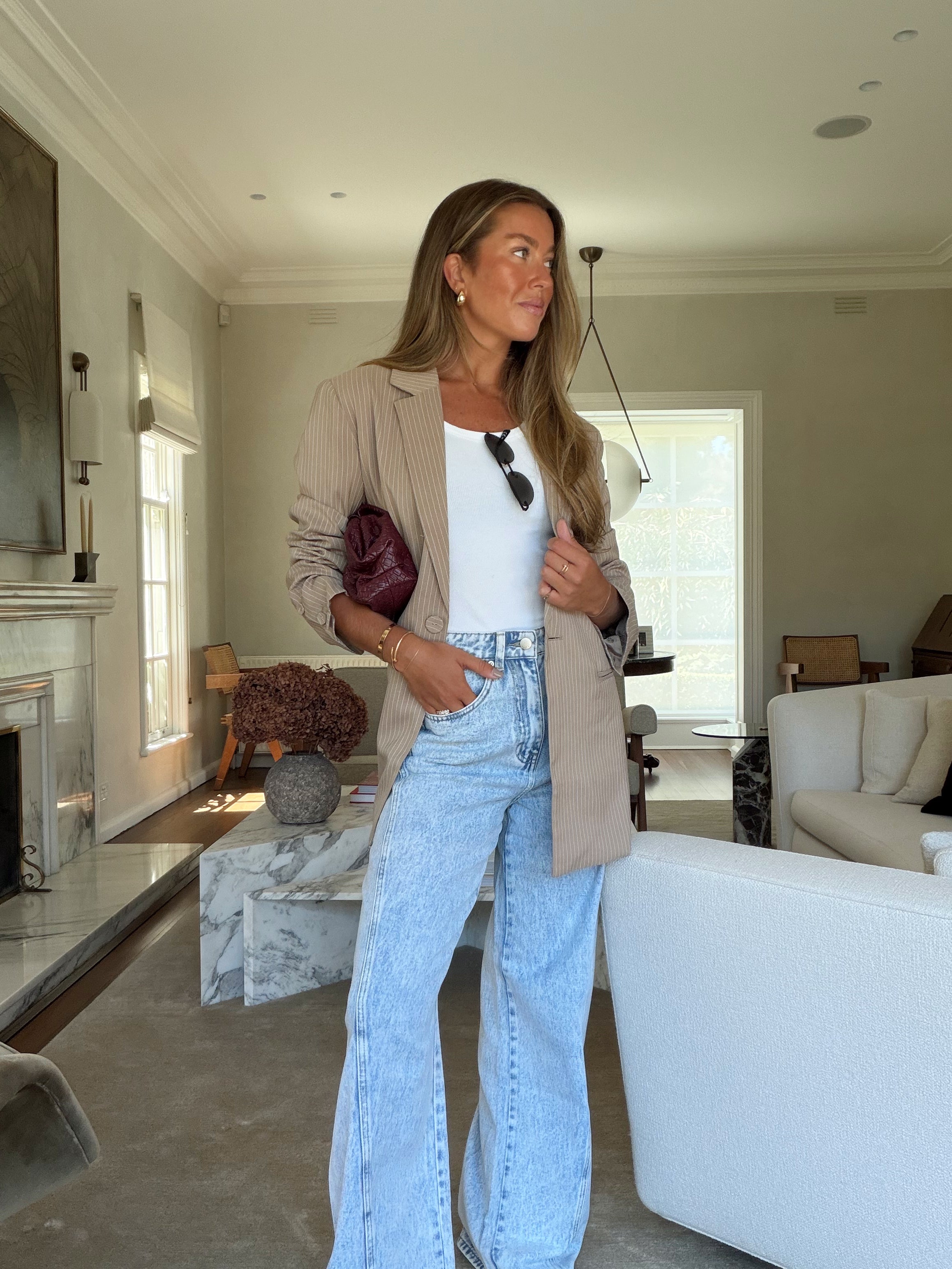 Quade Blazer Beige Pinstripe