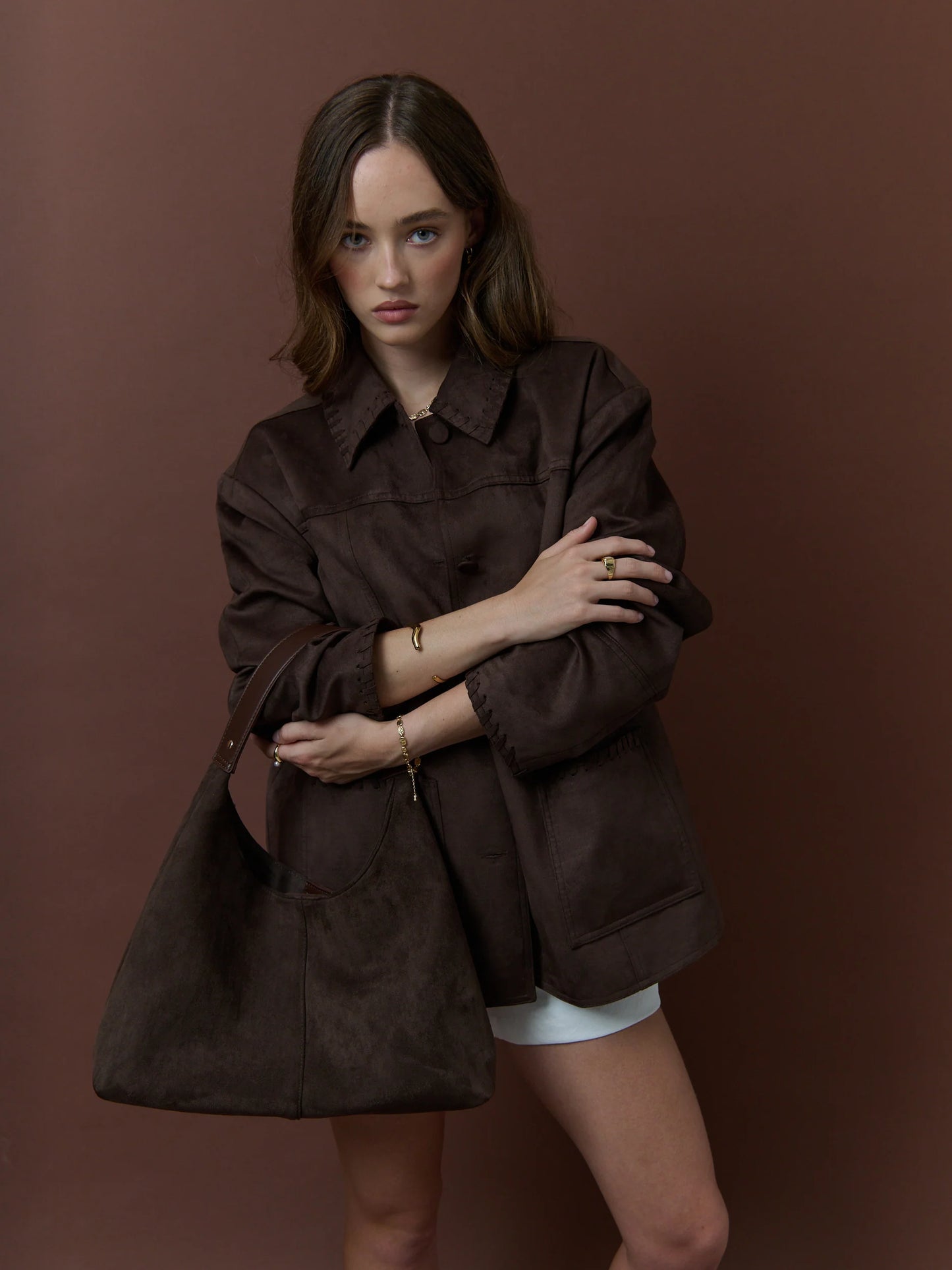 Kenny Suede Hobo Handbag - Brown