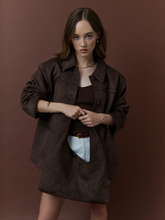 Kenny Suede Hobo Handbag - Brown