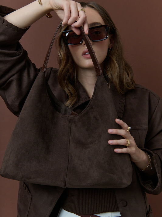 Kenny Suede Hobo Handbag - Brown