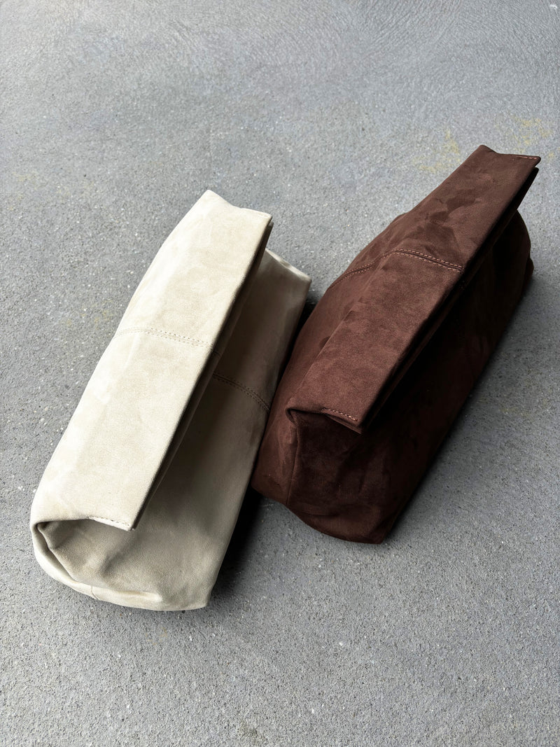 Becca Clutch Bag - Chocolate Brown Suede Look