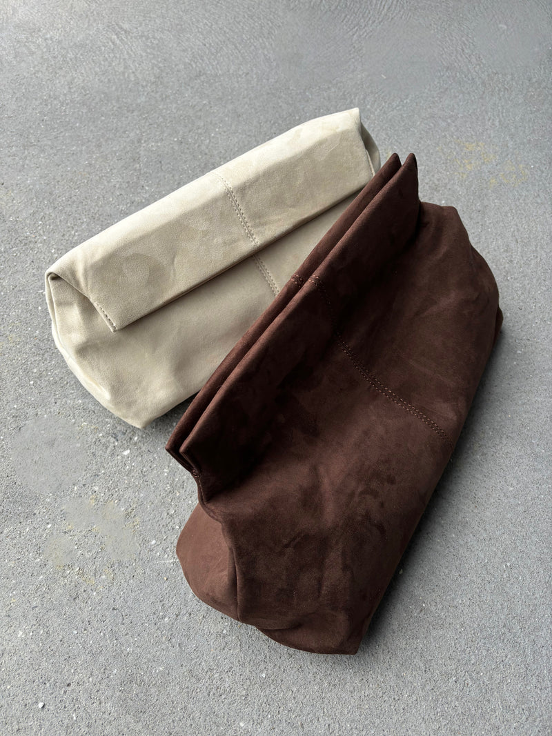 Becca Clutch Bag - Chocolate Brown Suede Look