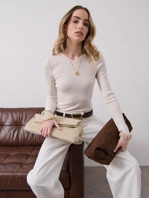 Becca Clutch Bag - Chocolate Brown Suede Look