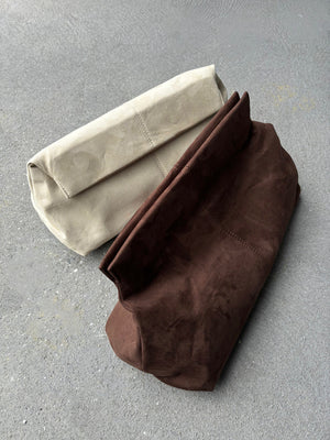 Becca Clutch Bag - Chocolate Brown Suede Look