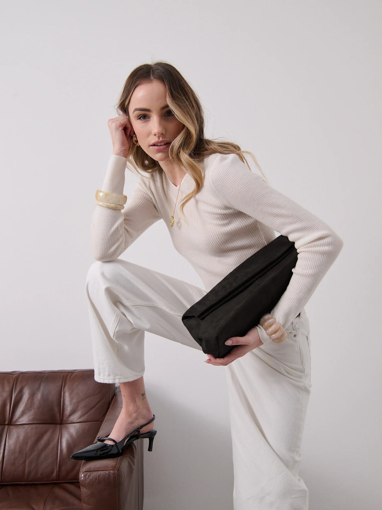 Becca Clutch Bag - Black Suede Look