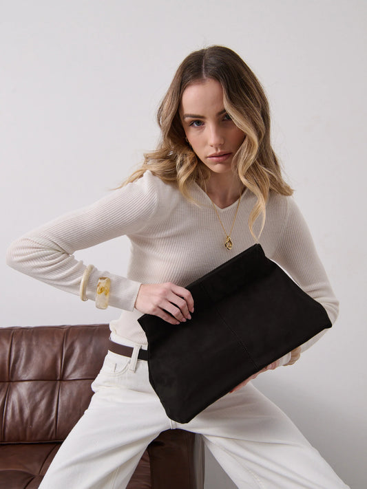 Becca Clutch Bag - Black Suede Look
