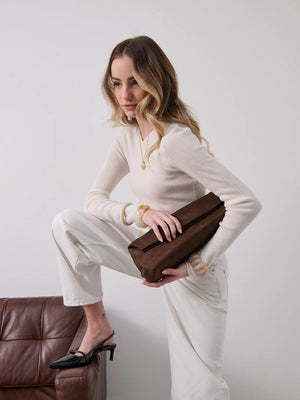 Becca Clutch Bag - Chocolate Brown Suede Look