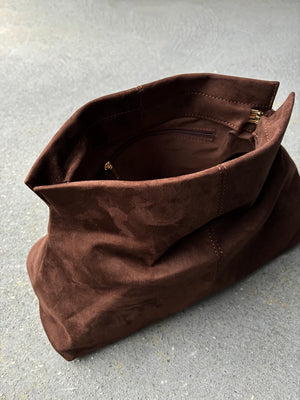 Becca Clutch Bag - Chocolate Brown Suede Look