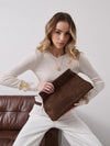 Becca Clutch Bag - Chocolate Brown Suede Look