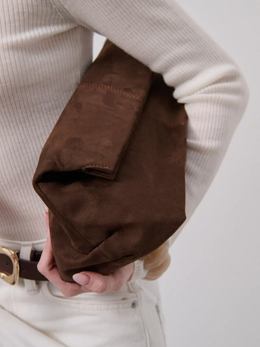 Becca Clutch Bag - Chocolate Brown Suede Look