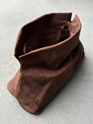 Becca Clutch Bag - Chocolate Brown Suede Look