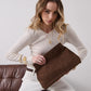 Becca Clutch Bag - Chocolate Brown Suede Look