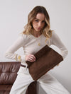 Becca Clutch Bag - Chocolate Brown Suede Look