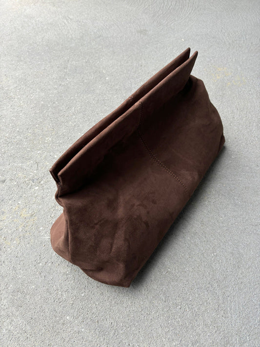 Becca Clutch Bag - Chocolate Brown Suede Look
