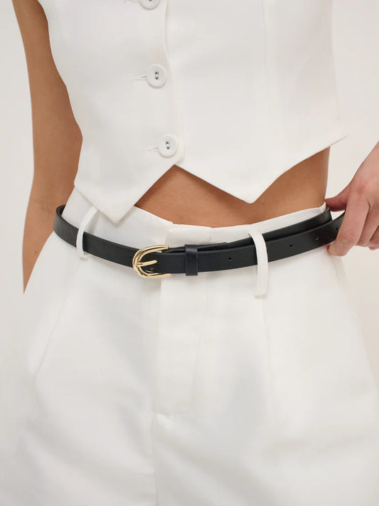 Arlowe Skinny Belt - Black/Gold