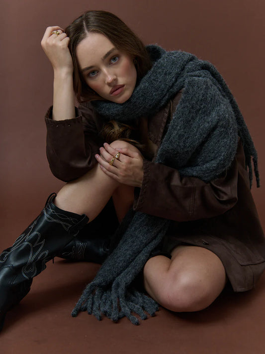 Danica Fluffy Scarf - Charcoal Marle Grey