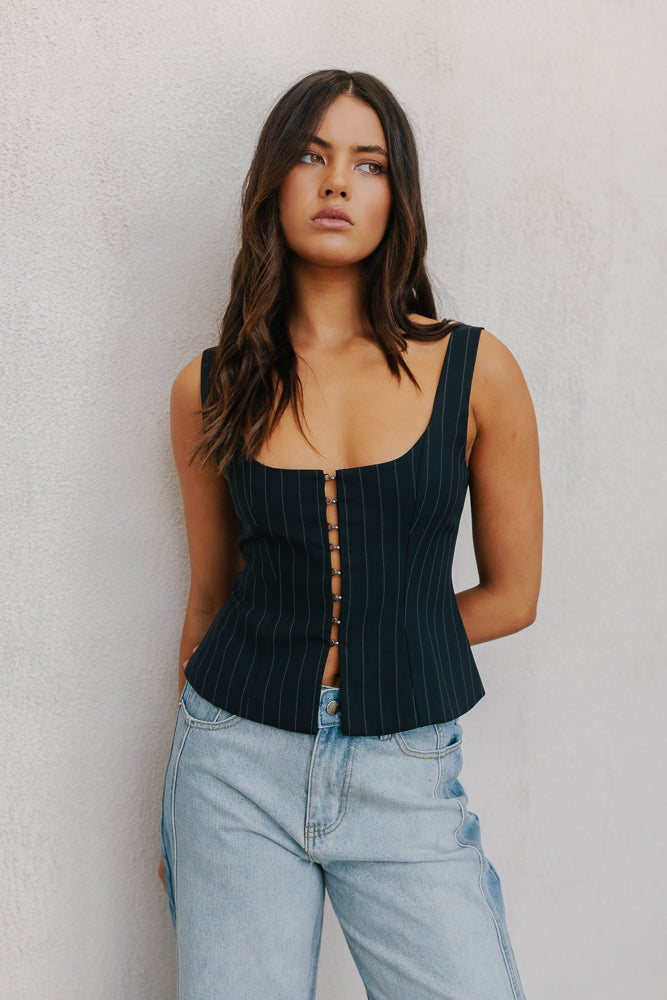 Addison Top - Navy Pinstripe