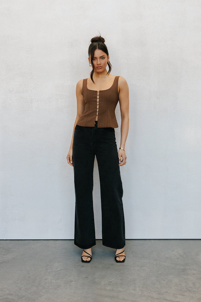 Amie Top Chocolate Pinstripe