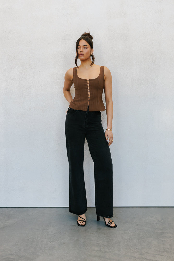 Amie Top Chocolate Pinstripe
