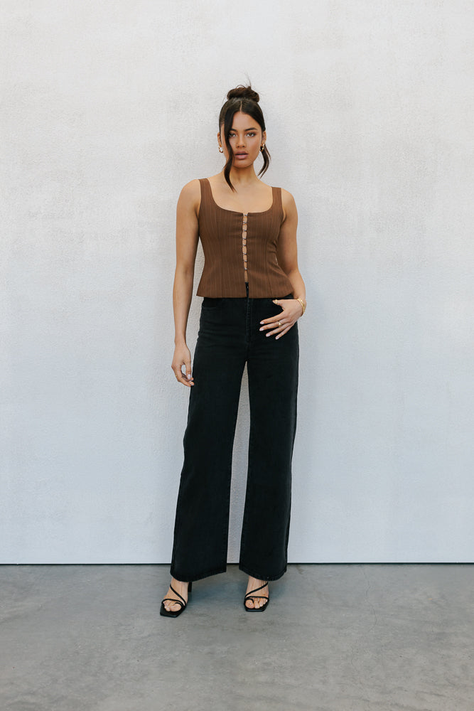 Amie Top Chocolate Pinstripe