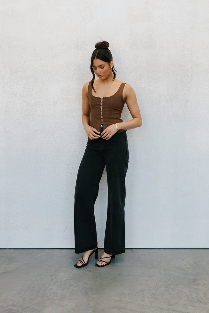 Amie Top Chocolate Pinstripe