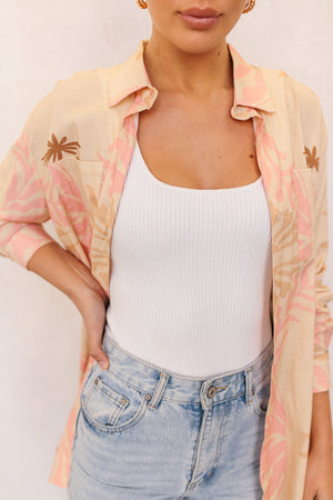 Angel Shirt - Beige/Pink Leaf