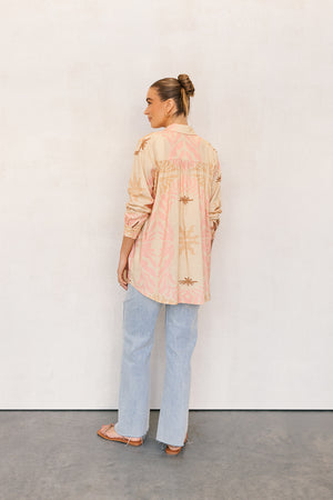 Angel Shirt - Beige/Pink Leaf